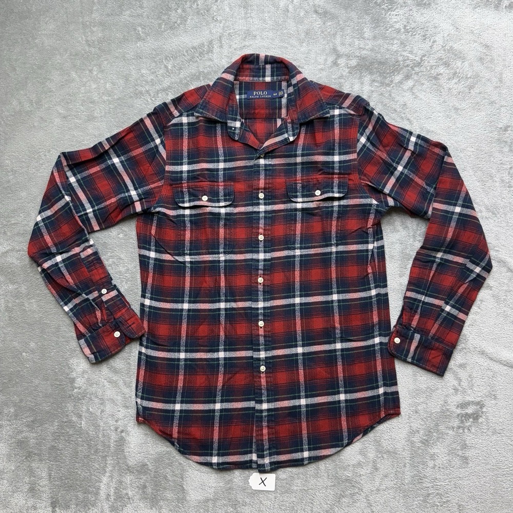 Polo Ralph Lauren Red Plaid LS Button Up Work Flannel Shirt Size Small Men Pony